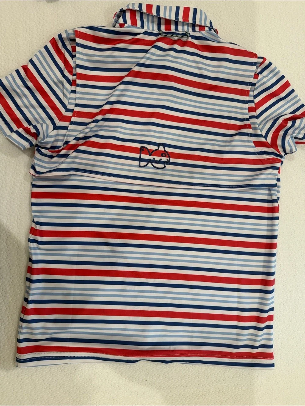 Prodoh Short-Sleeve Polo Shirt - Red, Blue & White Stripes S 8/10